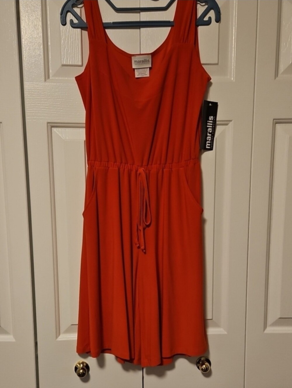 NWT Marallis Coral-Red Sleeveless Midi Drawstring Romper Women's Size SMALL